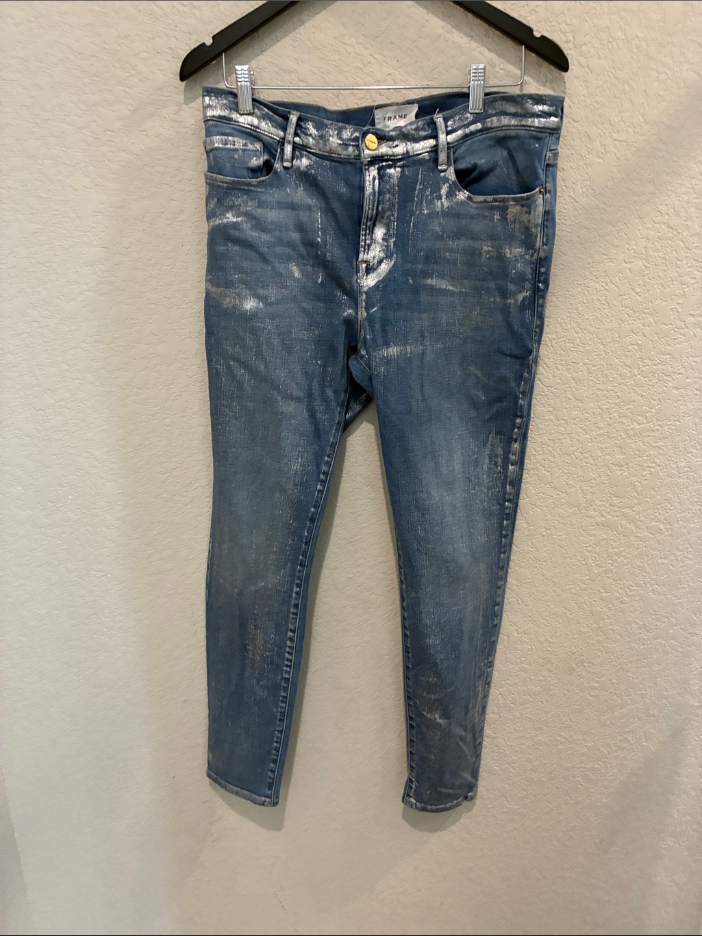 Frame Denim Skinny Jeans With White Paint Accents